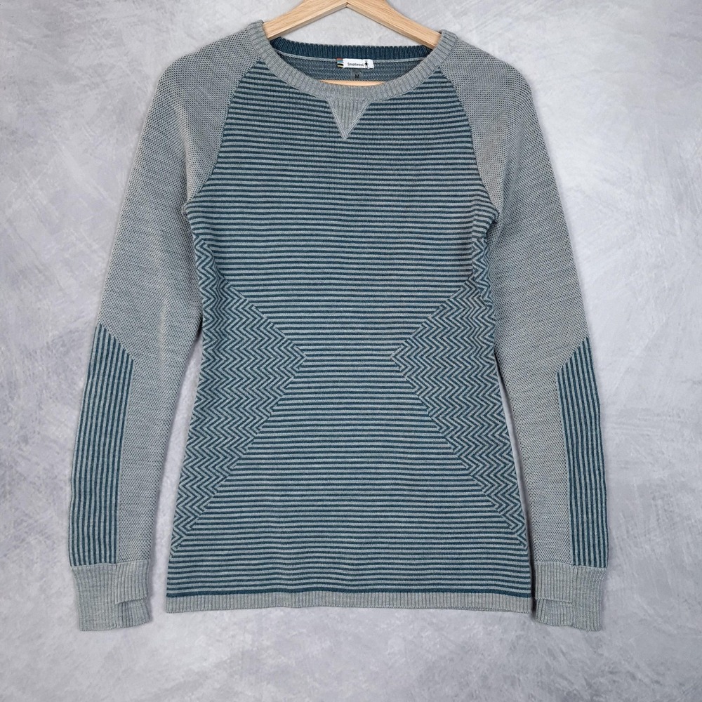 Smartwool Sweater Womens Medium Blue Merino Wool Stripe Thermal Base Layer
